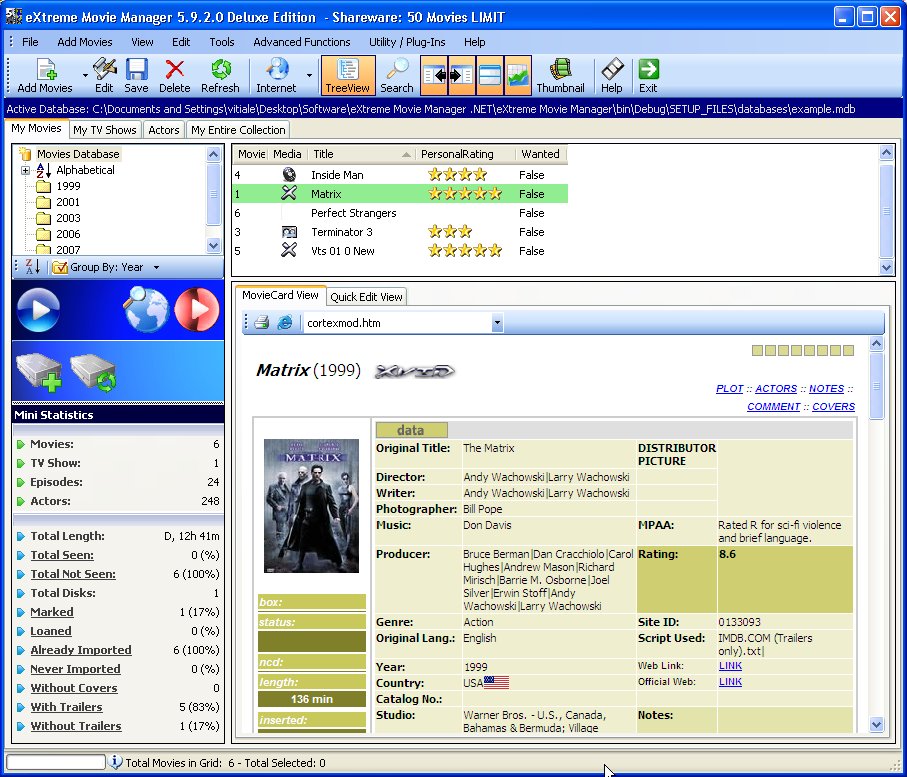 The most powerful movie database manager, can import from more than 80 websites.